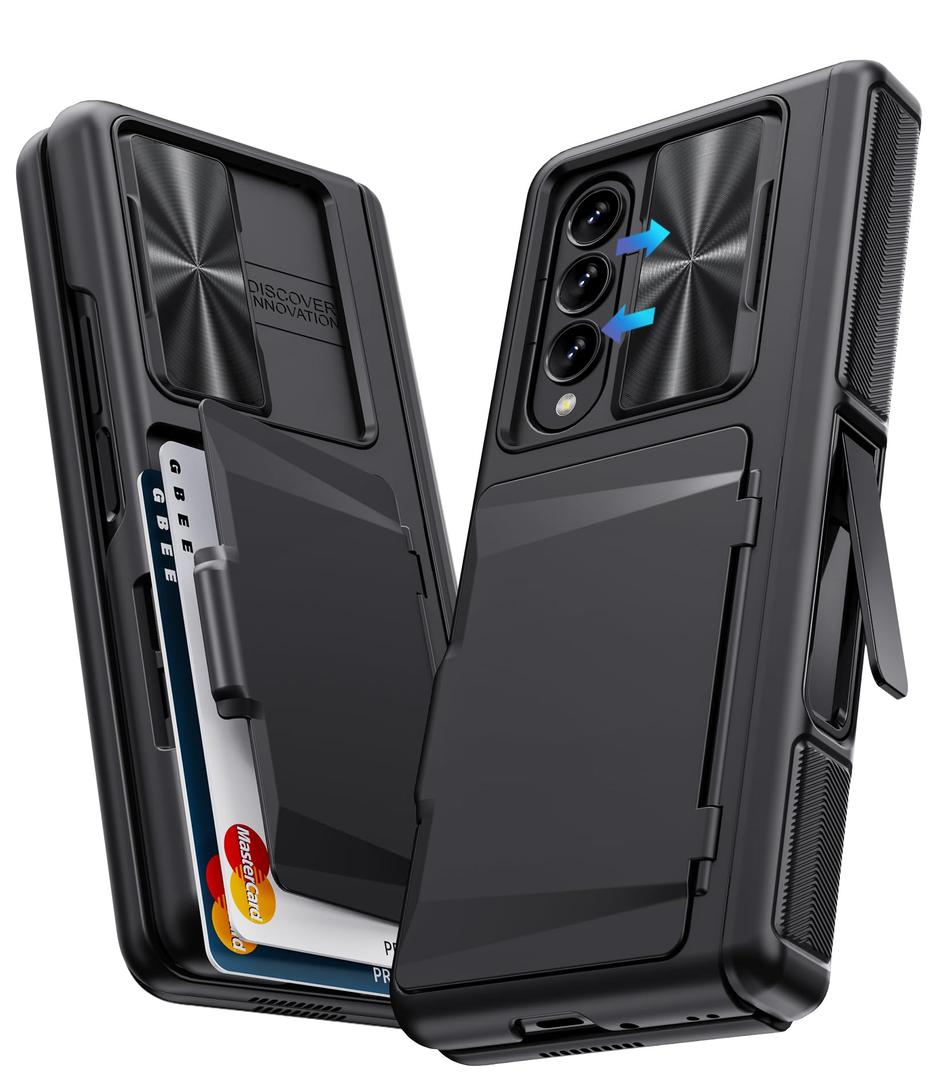 GBEE for Samsung Galaxy Z Fold 3 Case with Card Holder & Hinge Protection & Kickstand & Slide Camera Cover & Built-in Screen Protector, Rugged Phone Case for Galaxy Z Fold 3 (Black)