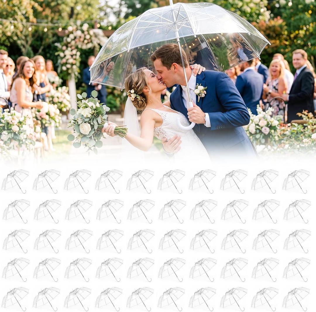 Clear Bubble Umbrellas, 48 Inch Windproof Transparent POE Dome Umbrella with Auto Open J-Handle, Large Umbrellas for Wedding Rain Golf Outdoor Photography Bridal Events, Christmas/Halloween Decorations