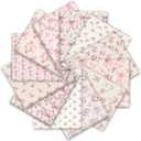 12Pcs Pink Bow Flower Cotton Fabric Bundles Vintage Rose Bowknot Fat Quarters Watercolor Sewing Fabrics for DIY Craft Party Decor, 18 x 22 Inch