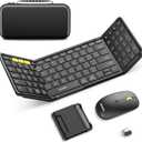 Foldable Keyboard and Mouse, Samsers Folding Bluetooth Keyboard Combo, 2.4G + BT5.0 x 2, FullSize Portable Travel Keyboard & Rechargeable Wireless Mouse for Windows Android iOS Mac OS, Blue