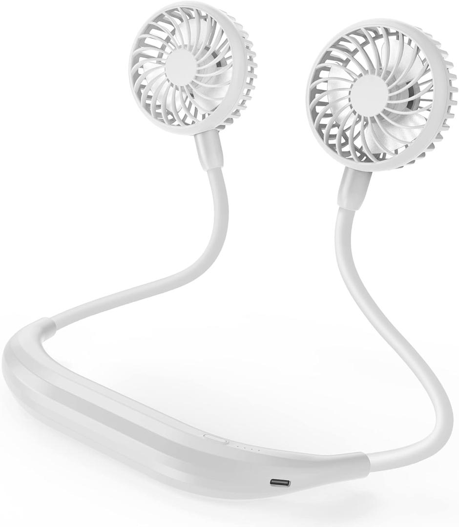 Portable Neck Fan, 2600mAh Battery Operated Ultra Quiet Hands Free USB Fan with 3 Speeds, Strong Wind, 360 Adjustable High Flexibility Wearable Personal Fan for Home Office Outdoor Travel (White)
