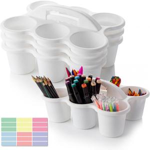 4 pack Classroom Caddy for School,Cup Caddy For Drink | 6 Cups Plastic Pencil Holder,Art Supply Caddy Organizer With Handle,White