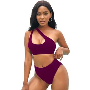 NAFLEAP One Shoulder Cutout Bikini Set for Women High Waisted Bottom Swimsuit Two Piece Bathing Suit (Large, Claret Red)