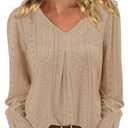 KISSMODA Long Sleeve Shirts For Women Fall Fashion 2025 Trendy Mesh Long Sleeve Tops Trendy Fall Outfits Blusas De Mujer De Moda En Oferta Mesh Top Puff Sleeve Blouse Apricot colored L (L)