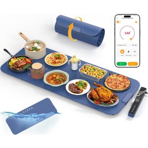 Food Warming Mat Extra Large 37"x15" with APP Control, Electric Warming Tray Adjustable Temp 99 Hour Timer Dishwasher Safe, Warming Mat for Food, Roll Up Portable Food Warmers for Parties Buffet