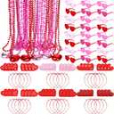 Kanayu 72 Pcs Valentine's Day Accessories Set Include 24 Heart Headbands Head Boppers 24 Heart Shape Sunglasses 24 Beaded Necklace for Valentine Party Favors Costume Supply(Mixed Colors)
