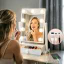 COLMERD Vanity Mirror with Lights with Drawer, Type-C and USB Charging Port, Hollywood Makeup Mirror with 9 LED Bulbs, 3 Colors Dimmable, Touch Control, Detachable 5X Magnification, Gifts for Women