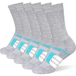 Womens Cushioned Athletic Running Crew Socks Breathable Wicking Comfort Hiking Socks 5 Pairs (Gray)