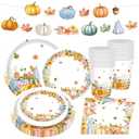 142 Pcs Thanksgiving Party Supplies, Plates and Napkins Set, Disposable Party Plates for Fall Harvest Autumn Fall Harvest Party Supply Thanksgiving Decor Serves 20