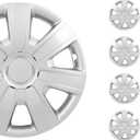 SCITOO Long-Lasting 14" Silver Hubcaps, fits Multiple Models, Stylish & Rust-Resistant, 14 inch Hub Caps Set of 4 Wheel Covers with Universal Snap-On Retention Rings