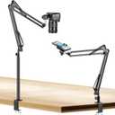 Evekea Overhead Camera Mount, Desk Camera Mount with 360 Adjustable Arm and Phone Holder for DSLR Cameras/iPhone/Webcam/Ring Light, Desk Phone Stand for Video Recording,Zoom Meeting,YouTube,TikTok