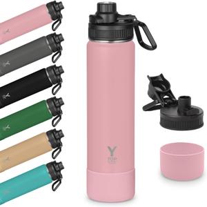 Y TOP Large 24 oz Insulated Stainless Steel Water Bottle 100% Leak & Spill Proof, BPA Free, Vacuum Double Wall Design Keeps Cold 24H / Hot 12H Reusable for Kids & Adults, School Hiking Travel & Sports (Pink)