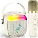 LENRUE Karaoke Machine for Kids, Birthday Gifts for Girls Boys Teens with Wireless Microphone, Colored Lights, Trendy Stuff Gifts for 3, 4, 5, 6, 7, 8, 9, 10 +Year Old (White)