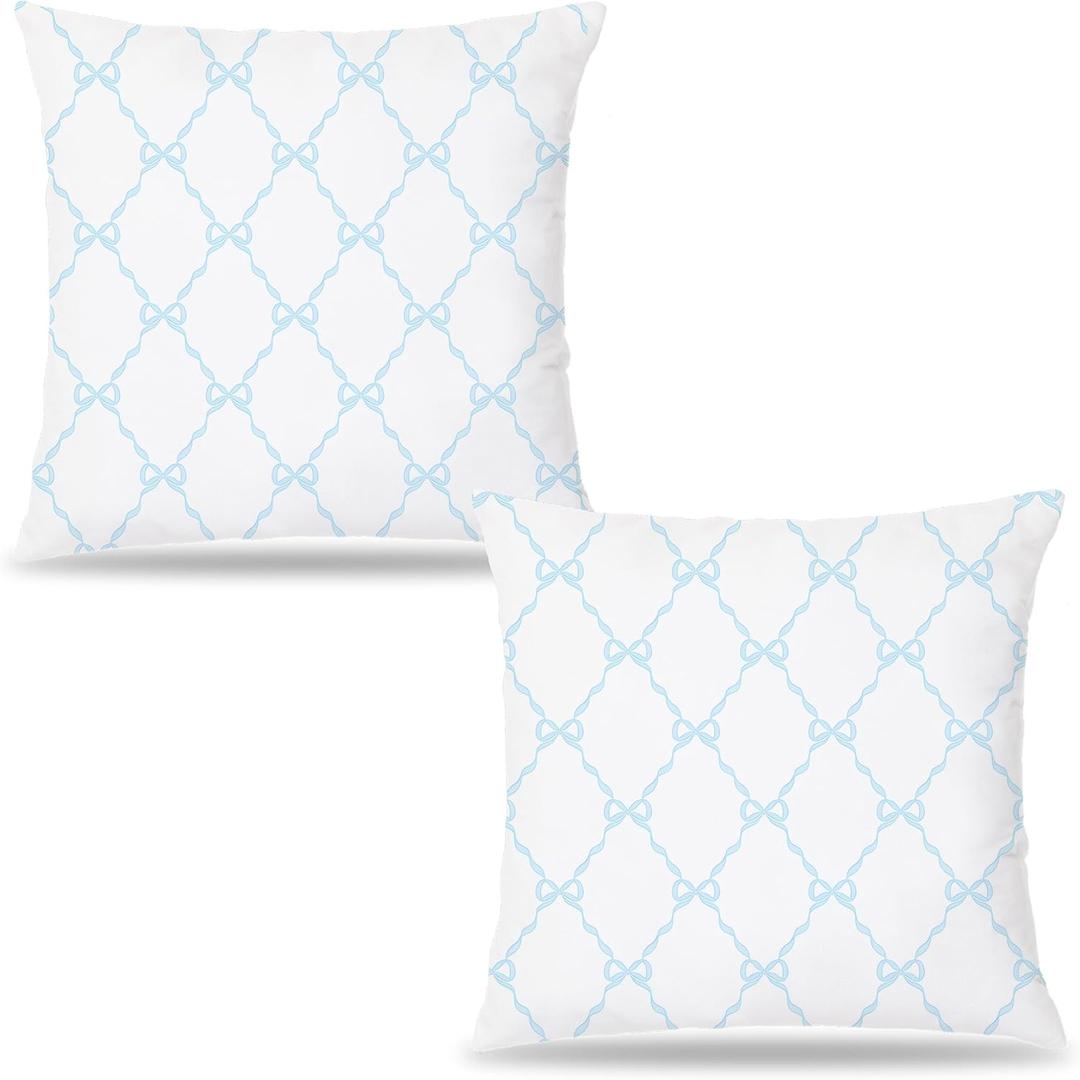 Blue Coquette Bow Pillow Covers 18x18, Coquette Room Decor,Girly Bedroom Decor, Bow Room DecorCoquette Stuff, Set of 2