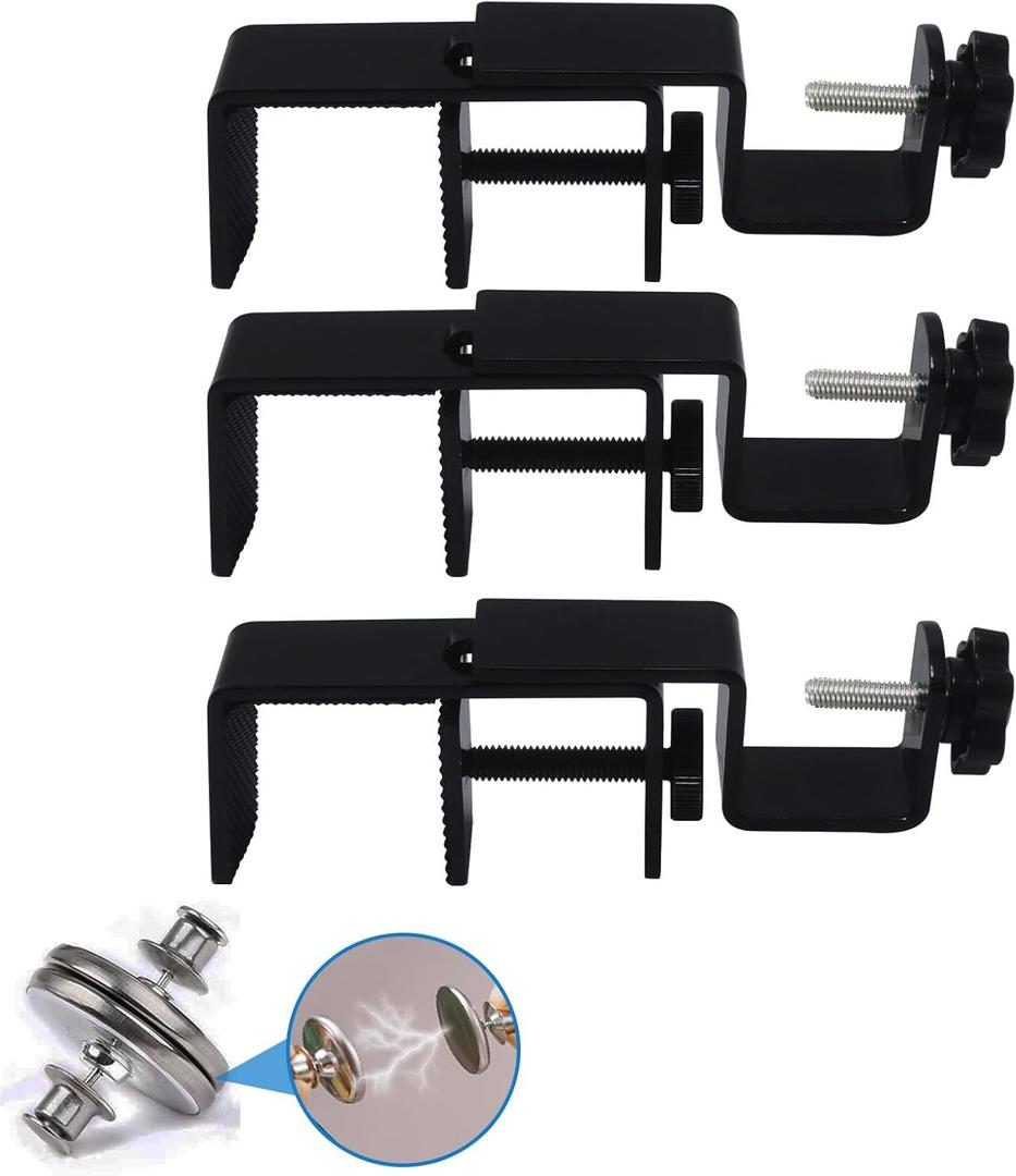 Outside Mounted Blinds Curtain Rod Bracket Attachment, 1.3 - 2 inches Wide Track, Tool-Free & Drill - Free, with Installation Guide and Curtain Magnet Buckle Black-3 Pack