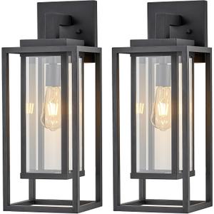 21" Double Cage Outdoor Wall Light, 2Pack Exterior Lantern Sconce, Satin Black