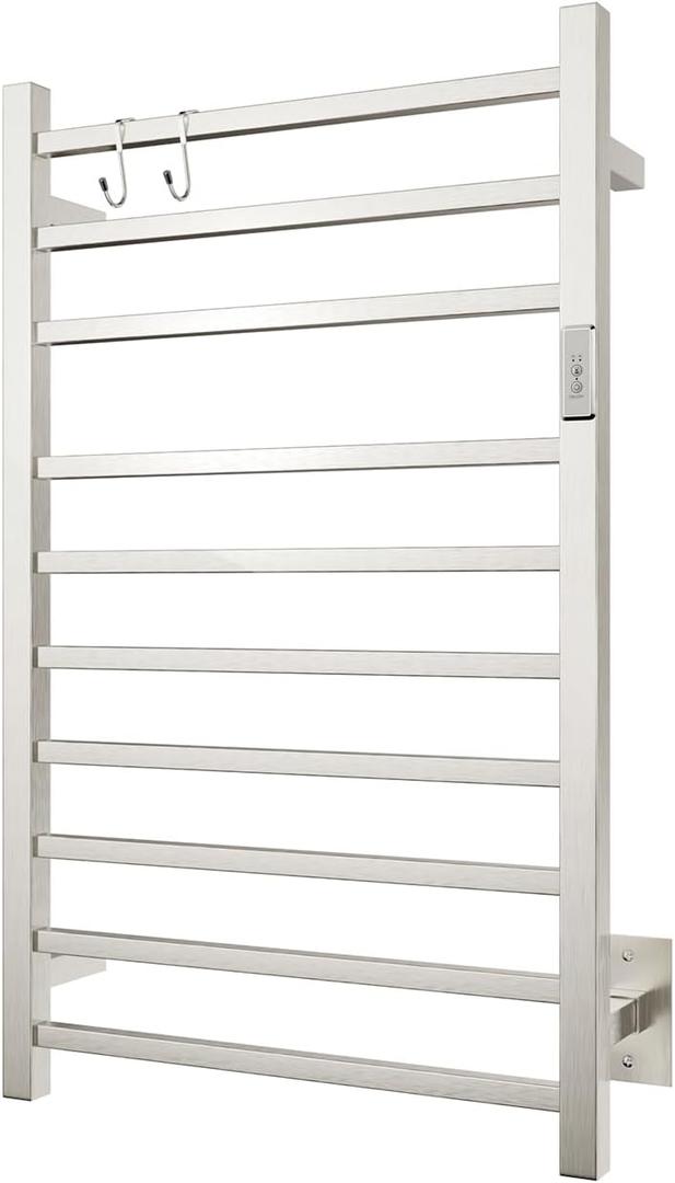 10-Bar Wall-Mounted Towel Warmer, Plug/Hardwired, 3 Timers