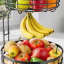 Sakugi Fruit Basket for Kitchen Counter - 2-Tier Large Capacity Fruit Bowl with Detachable Banana Hanger, Rust-Proof Metal Fruit Holder for Vegetables, Bread, Toiletry,10" D x 10" W x 14" H, Black