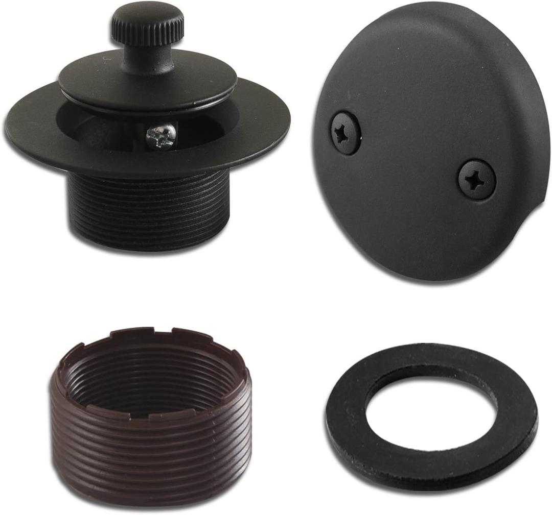 Lift and Turn Bathtub Drain Trim Kit,Two Hole Overflow Plate with Two Matching Screws, Easy to Install, Matte Black