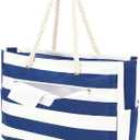 Fammart Beach Bags for Women, Large Canvas Tote Bag with Wet Pocket & Zipper, Waterproof Sandproof Pool Travel Bag