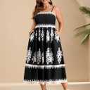 CICIDUDU Plus Size Spaghetti Strap Summer Boho Floral Dress Beach Sleeveless Sundress Smocked Maxi Dress with Pockets 2026 (Black, XXL)