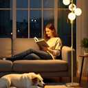 Lightdot Dimmable Globe Floor Lamp Mid Century Modern Floor Lamp with 5Pcs 3000K Bulbs Included Brightness Adjustable Gold Standing Lamps for Living Room Bedroom/Sofa Beside/Corner Decor