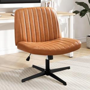 DUMOS Criss Cross Chair Legged Office Wide Comfy Desk Seat, No Wheels Armless Computer Task Seating, Swivel Vanity Home Height Adjustable (Sandy Brown)