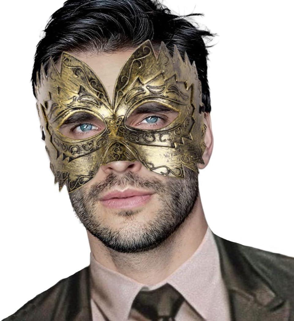 BODIY Vintage Masquerade Mask for Men Gold Roman Soldier Mask Venetian Mardi Gras Phantom Opera Eyemask Rave Accessory