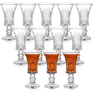 Youeon 12 Pack 1.5 Oz Shot Glasses Set, Clear Cordial Glasses, Fancy Shot Glass Set, Mini Wine Glass with Heavy Base, Small Goblet Shot Cups for Tequila, Liquor, Whiskey, Vodka