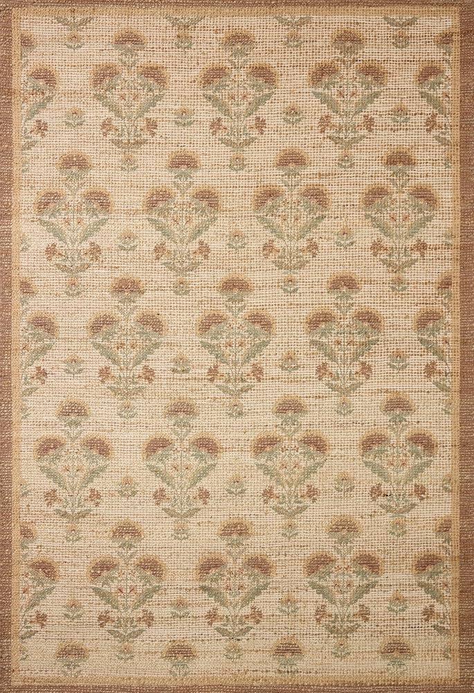 Loloi Chris Loves Julia Rue Collection RUE-01 Wheat/Sage 2'-3" x 3'-9" Accent Rug Jute Neutral Floral Living Room Bedroom Rug