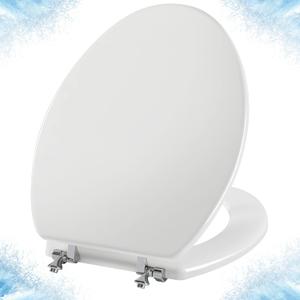 Elongated White Toilet Seat Natural Wood Toilet Seat with Zinc Alloy Hinges, Easy to Install also Easy to Clean, Scratch Resistant by Angol Shiold (Elongated, White)