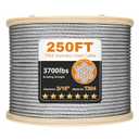 Thickened 3/16" Stainless Steel Cable, 250ft Wire Rope, 7X19 Strands Aircraft Cable, 3700lbs Breaking Strength, Zip Line for Heavy Duty Applications, Deck Railing, String Lights & Yard Zipline