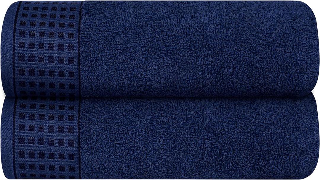 GLAMBURG 100% Cotton 2 Pack Oversized Bath Towel Set 28x55 Inches, Ultra Soft Highly Absorbant Compact Quickdry & Lightweight Large Bath Towels, Ideal for Gym Travel Camp Pool - Navy Blue