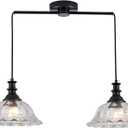 HDDFL 2 Light Pendant Light Fixtures Modern Glass Hanging Lights with Adjustable Cord for Kitchen Island Dining Room Living Room Hallway Black Metal