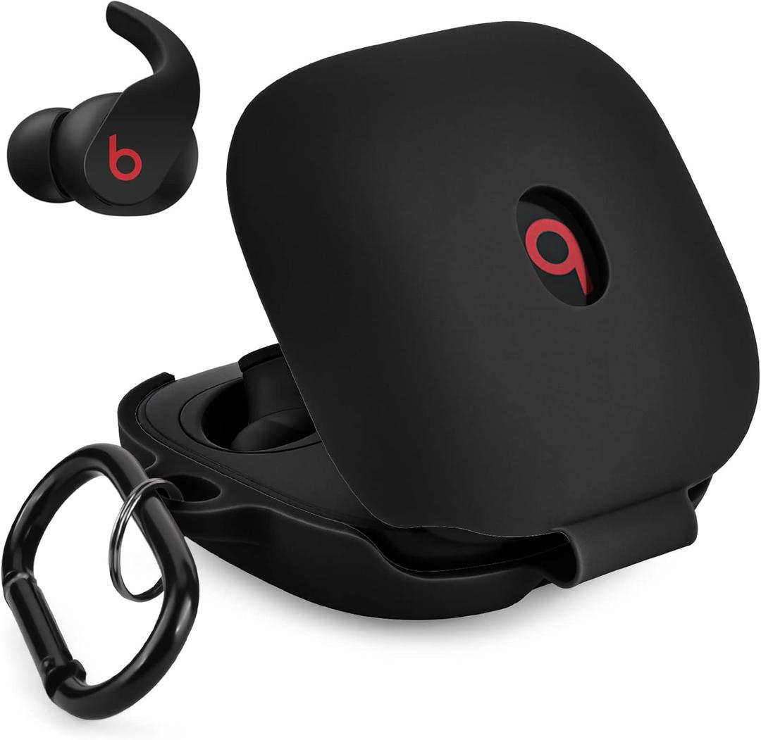 VISOOM Soft Case for Beats Fit Pro 2021 - Silicone Protective Cover for Apple Beats Fit Pro Earbuds With Keychain, Shockproof (Black)