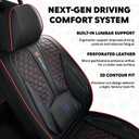 Black and Red Leather Car Seat Cover Set, with Lumbar Support