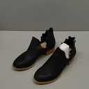 Fashare Womens Fall Cutout Booties Ankle Heels Low Stacked Ruffle Slip On Dress Short Boots Shoes (7, Blackfaux Leather)