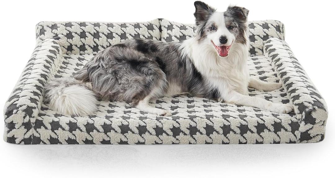 FURTIME Orthopedic Dog Beds Large Sized Dog, XL Washable Memory Foam Pet Couch Bed with Removable Washable Cover, Non-Slip Bottom with Bolster Sides, Grey (L (35"x25.2"x9.4" ))
