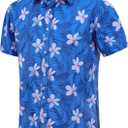 EUOW Men's Hawaiian Shirt Short Sleeves Printed Button Down Summer Beach Dress Shirts (Medium, Hawaiian-white Flower)