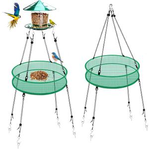 2 Pcs Bird Seed Catcher for Outdoor Feeders, 20" Hanging Bird Feeder Seed Catcher Platform with Adjustable Hanging Hoop for Hummingbird Bee Feeder Outdoor Garden Backyard Accessories(Green)