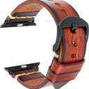 REZERO Smartwatch Bands Compatible with Apple Watch, Vegetable Tanned Leather Watch Straps, Watch Bands Replacement for iWatch Series 10/9/8/SE, 38/40/41/42/44/45/46/49mm for Men, Women (Light Brown+Black Buckle)
