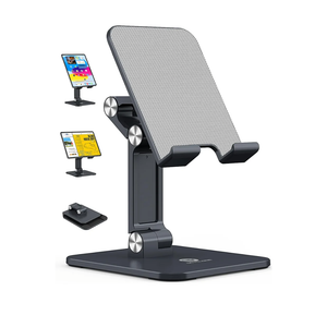 OCYCLONE Tablet Stand, iPad Stand Holder for Desk, Foldable iPad Pro Holder Portable Monitor Stand, Travel Home Office Desk Accessories Compatible with 4-15.6" Kindle iPad Tab iPhone - Black