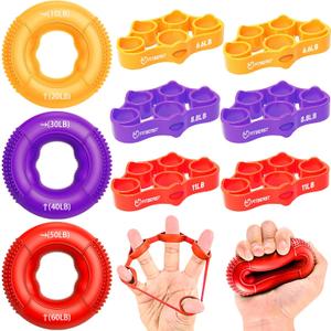 FitBeast Grip Strength Trainer, Finger Exerciser, Forearm Strengthener 9-Piece Kit, Hand Grip Strengthener Targeted Strength, Relief & Recovery (Red)