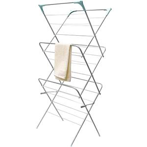 Metal Clothes Rack for Hanging Clothes (Silver), by Home Basics | 3 Tier Portable Clothes Rack for Swimsuits, Towels, Shirts, Pants, and Accessories | Foldable Garment Rack with 18 Rods