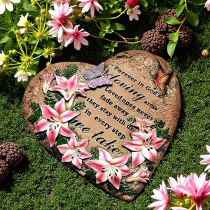 Memorial Garden Stone Sympathy Gift Memory of Loss of Loved One Condolence Gifts Remembrance Decor for Homes, Lawn and Garden Outdoor or Indoor (Heart Stone, 10 x 10 x 1IN)