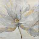 Goldfoilart Floral Wall Art Gold Flower Canvas Pictures with Foil Embellishment Painting Grey Print Framed Artwork for Bedroom Bathroom Living Room Office Wall Decor 24" x 24"