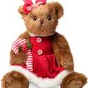 Christa Cane Christmas Bear Stuffed Animal, 14.5 Inch, Christmas Teddy Bear Plush, Teddy Bear for Kids