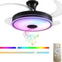 42'' Retractable Ceiling Fan with Lights, Smart Ceiling Fan Light with Bluetooth Speaker, App Control for Dimming & RGB Color Change Reversible Bedroom Living Room (Black)