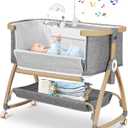 Bassinet Bedside Sleeper,Bedside Bassinet,Rocking Bassinet,Baby Bassinet,3 in 1 Portable Bedside Crib with Mattress,Mobile,Storage,Mosquito Net,6-Height Adjustable Bassinet with Wheels for Newborn (Grey)