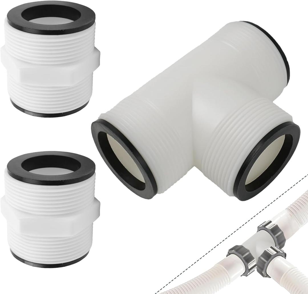 3 Pack Pool Hose Adapter, 1 pack 1.5" to 1.5" Pool Hose T Splitter Connector, 2 Pack 1.5 Inch Split Hose Connector, Above Ground Hose Adapter for Intex Coleman with Gaskets